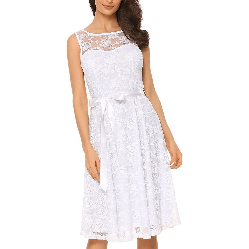 White Lace Wedding Party Bride Sleeveless Formal Elegant Dress w/Belt XXL NWT